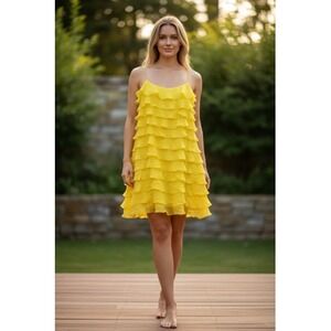Lauren Ralph Lauren Dress Womens 8 Yellow Silk Tiered Ruffle Slip Sundress